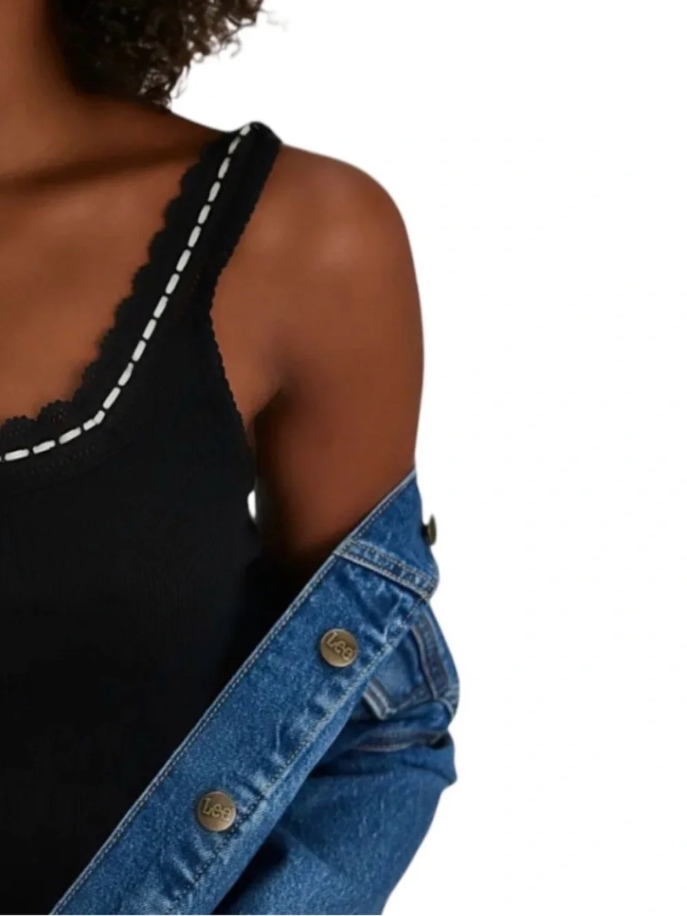 Free People Black Lace-Trim Ribbed Tank